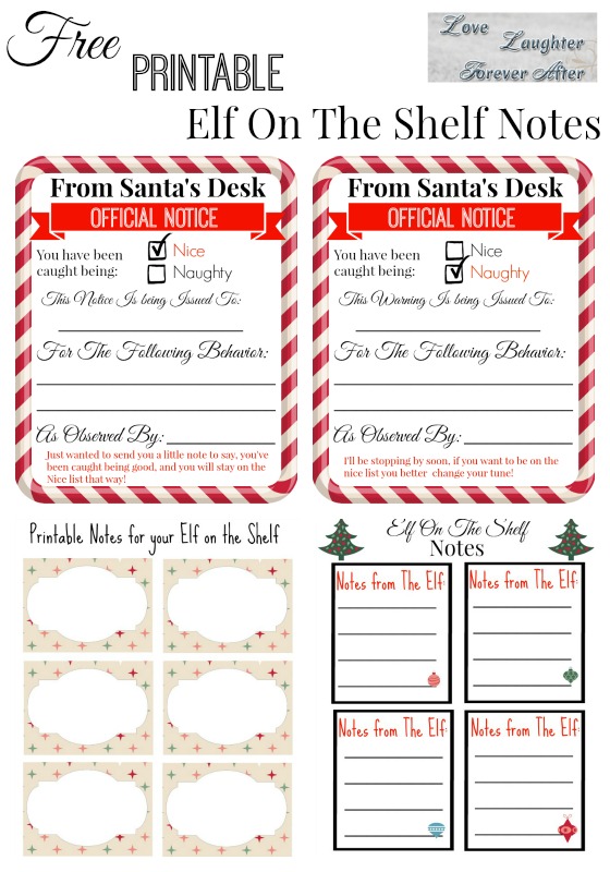 Love, Laughter, ForeverafterFree Printable Elf on the Shelf Notes