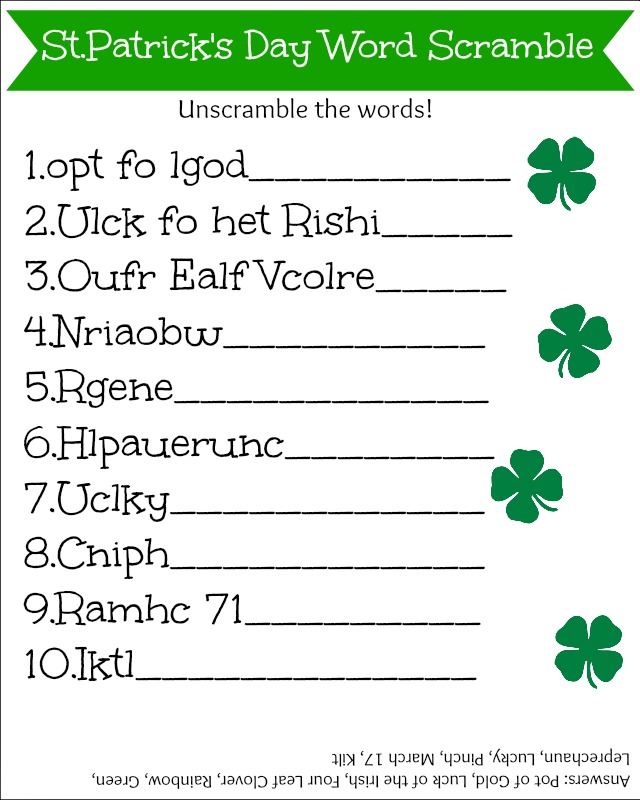 Free St.Patrick's Day Printable Activities For Kids
