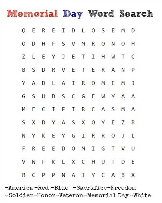 memorial day word search